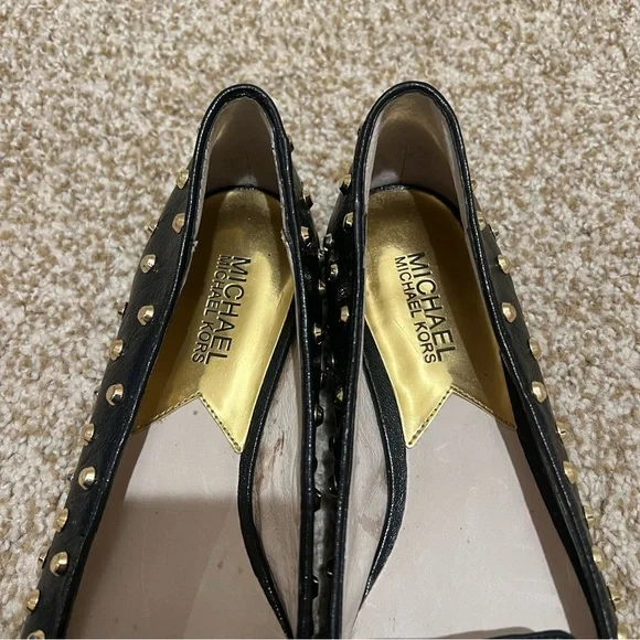 Michael Kors Ailee Black and Gold Studded Loafers/Flats Size 7 - Picture 9 of 12